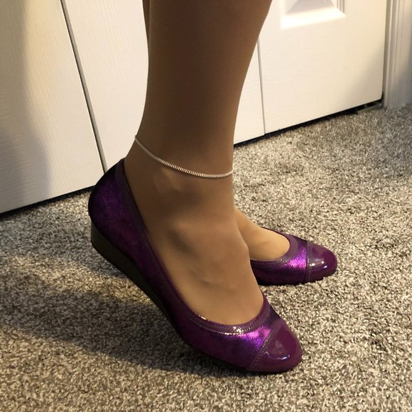 NWT LuLaRoe Jill Purple Skirt with Cole Haan Purple Wedges Size Small and 9.5B - Picture 5 of 12